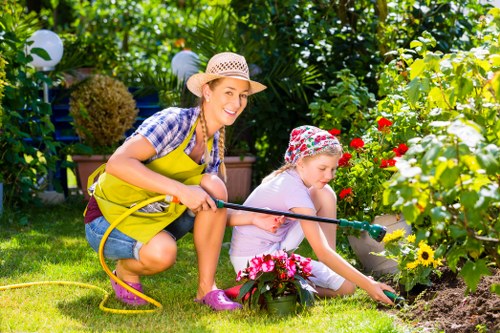 A landscaped Cranford garden with new planting, lawn, and soil preparation